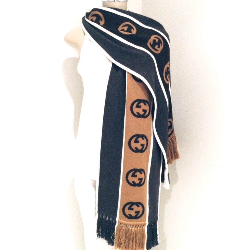 GUCCI GG GREY REVERSIBLE WOOL SCARF